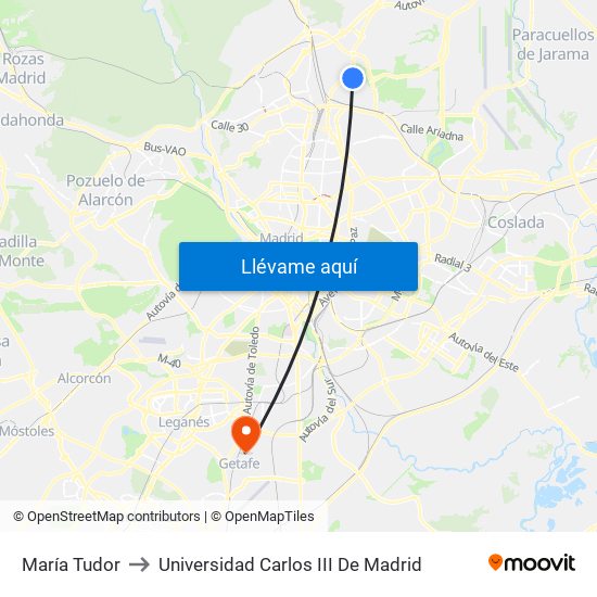 María Tudor to Universidad Carlos III De Madrid map