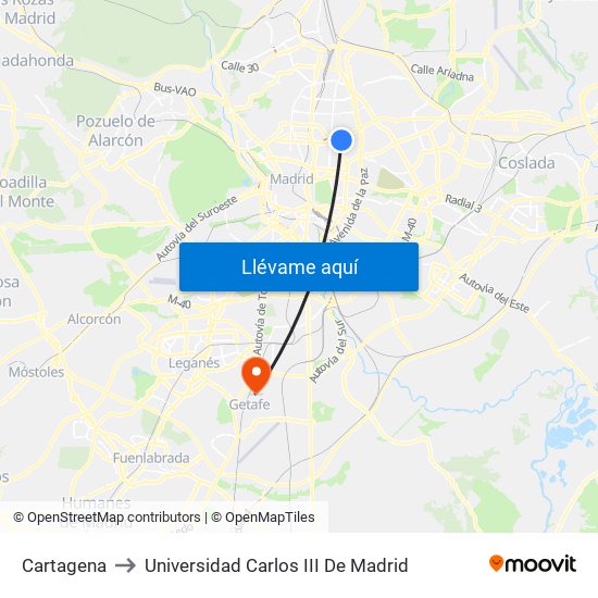 Cartagena to Universidad Carlos III De Madrid map