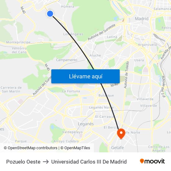 Pozuelo Oeste to Universidad Carlos III De Madrid map
