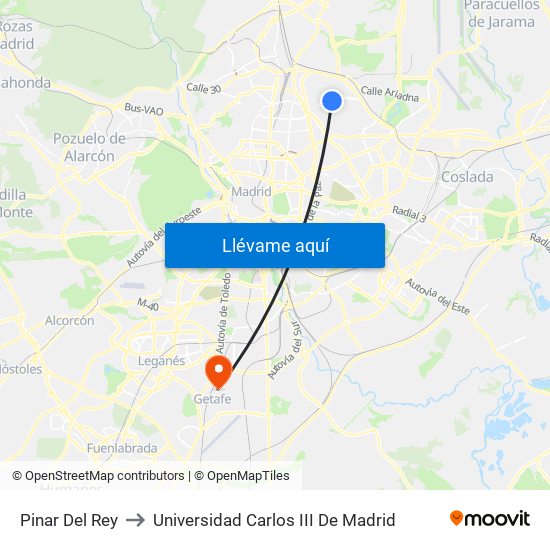Pinar Del Rey to Universidad Carlos III De Madrid map
