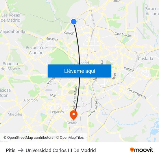 Pitis to Universidad Carlos III De Madrid map