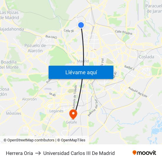 Herrera Oria to Universidad Carlos III De Madrid map
