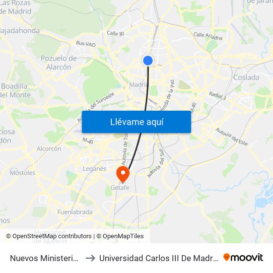 Nuevos Ministerios to Universidad Carlos III De Madrid map