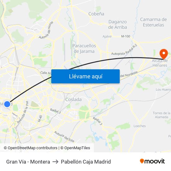 Gran Vía - Montera to Pabellón Caja Madrid map