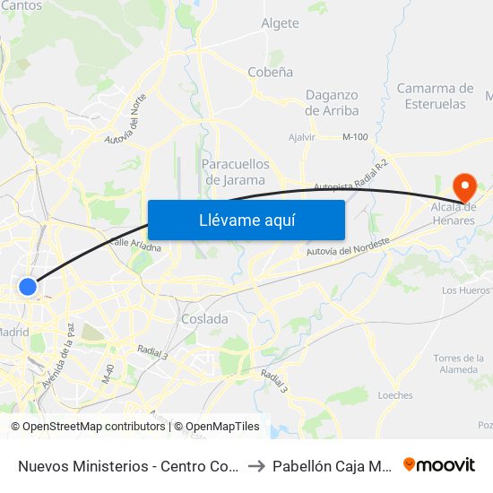 Nuevos Ministerios - Centro Comercial to Pabellón Caja Madrid map
