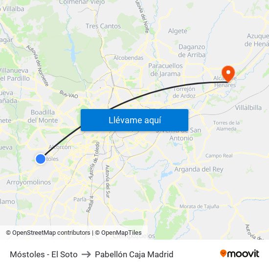 Móstoles - El Soto to Pabellón Caja Madrid map