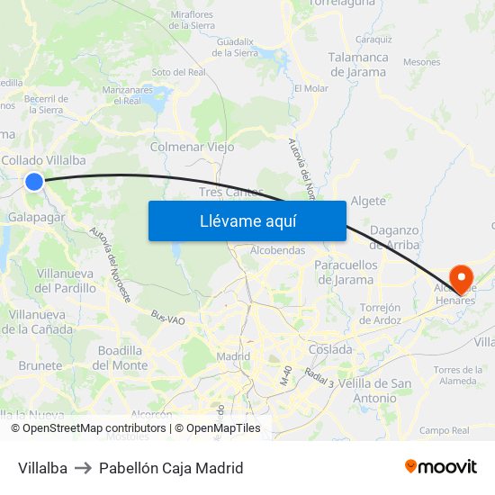 Villalba to Pabellón Caja Madrid map