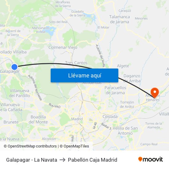 Galapagar - La Navata to Pabellón Caja Madrid map