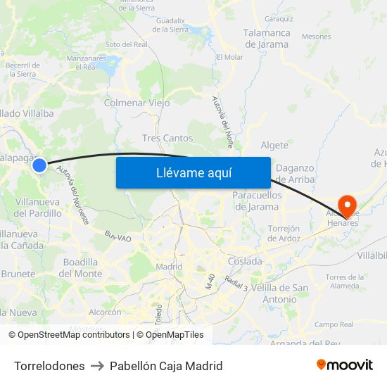 Torrelodones to Pabellón Caja Madrid map