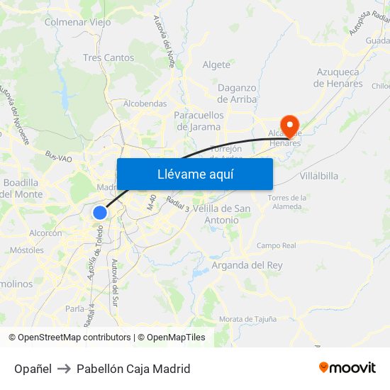 Opañel to Pabellón Caja Madrid map