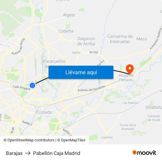 Barajas to Pabellón Caja Madrid map