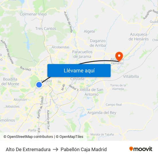 Alto De Extremadura to Pabellón Caja Madrid map