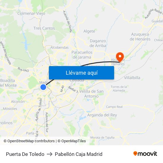 Puerta De Toledo to Pabellón Caja Madrid map