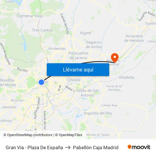 Gran Vía - Plaza De España to Pabellón Caja Madrid map