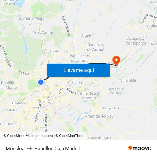 Moncloa to Pabellón Caja Madrid map