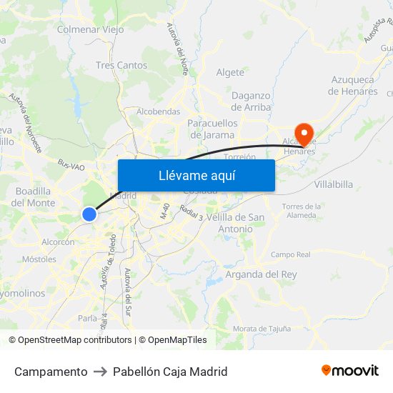 Campamento to Pabellón Caja Madrid map