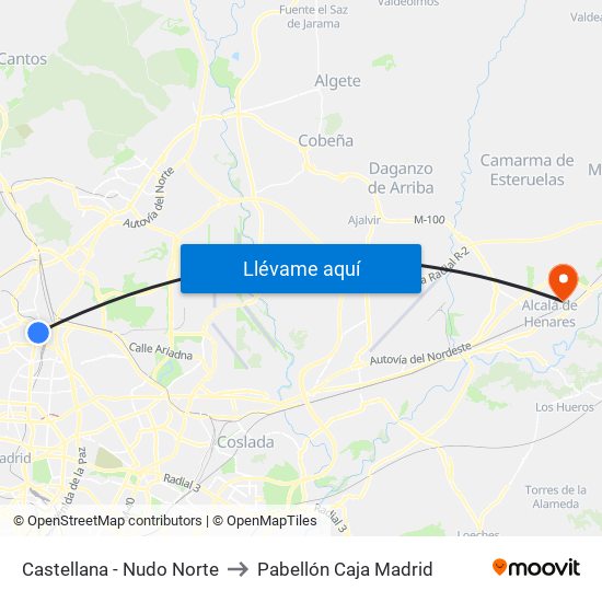 Castellana - Nudo Norte to Pabellón Caja Madrid map
