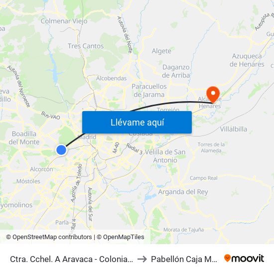 Ctra. Cchel. A Aravaca - Colonia Jardín to Pabellón Caja Madrid map