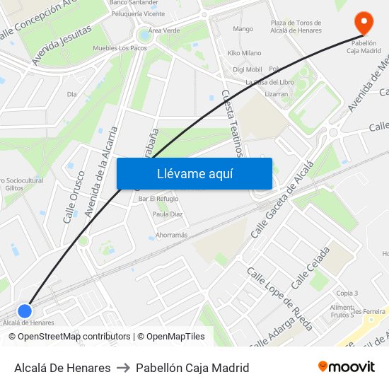 Alcalá De Henares to Pabellón Caja Madrid map