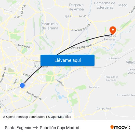 Santa Eugenia to Pabellón Caja Madrid map