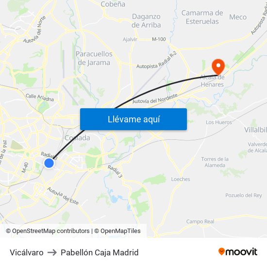 Vicálvaro to Pabellón Caja Madrid map