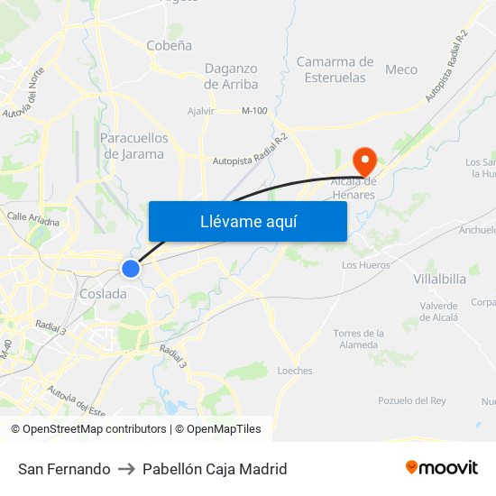 San Fernando to Pabellón Caja Madrid map