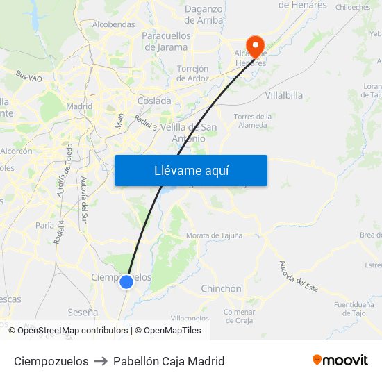 Ciempozuelos to Pabellón Caja Madrid map