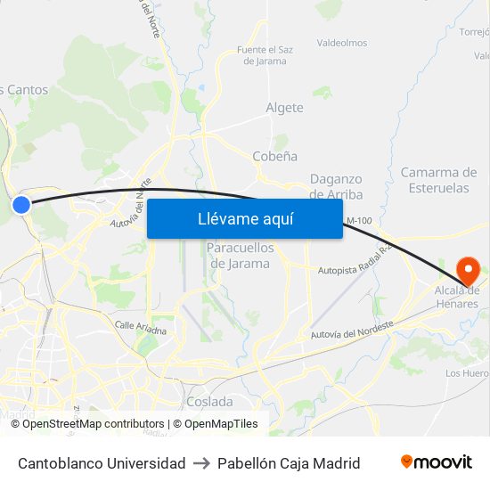 Cantoblanco Universidad to Pabellón Caja Madrid map