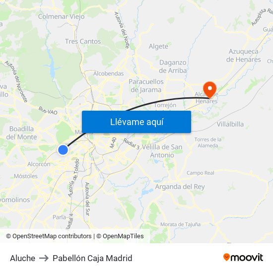 Aluche to Pabellón Caja Madrid map