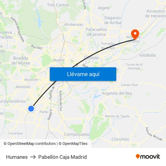 Humanes to Pabellón Caja Madrid map