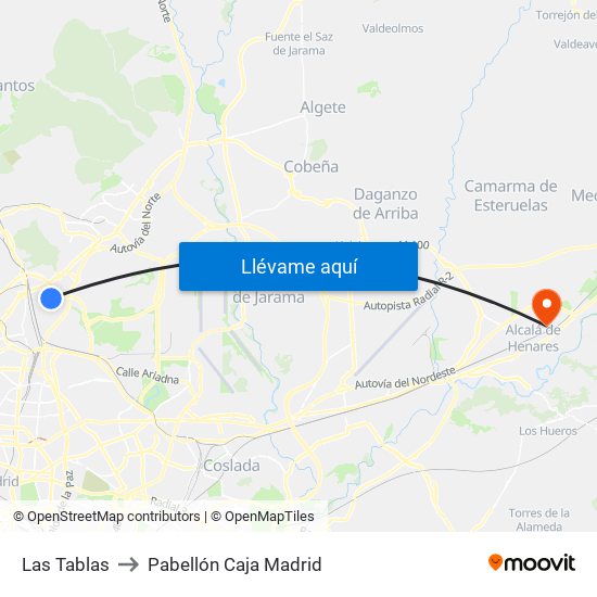 Las Tablas to Pabellón Caja Madrid map
