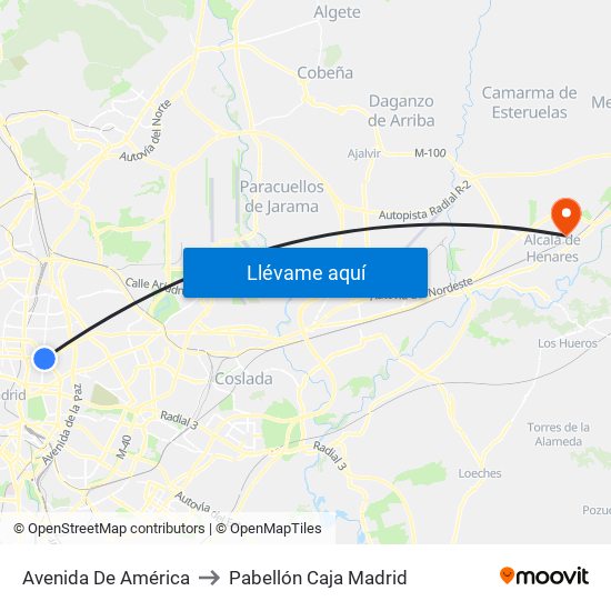 Avenida De América to Pabellón Caja Madrid map