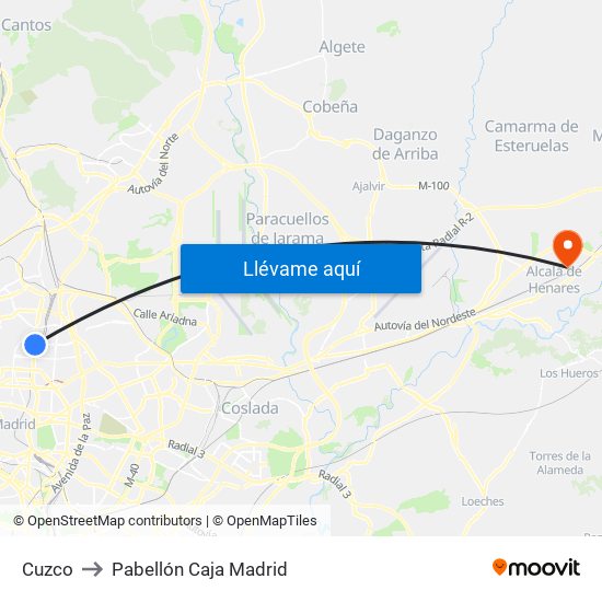 Cuzco to Pabellón Caja Madrid map