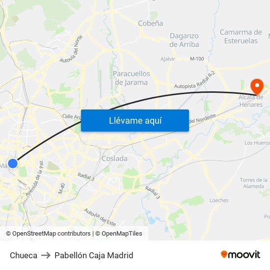 Chueca to Pabellón Caja Madrid map