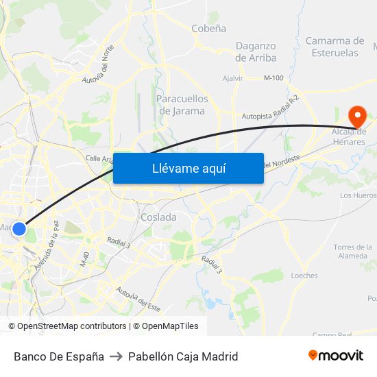 Banco De España to Pabellón Caja Madrid map