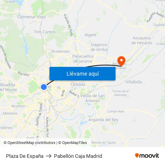 Plaza De España to Pabellón Caja Madrid map