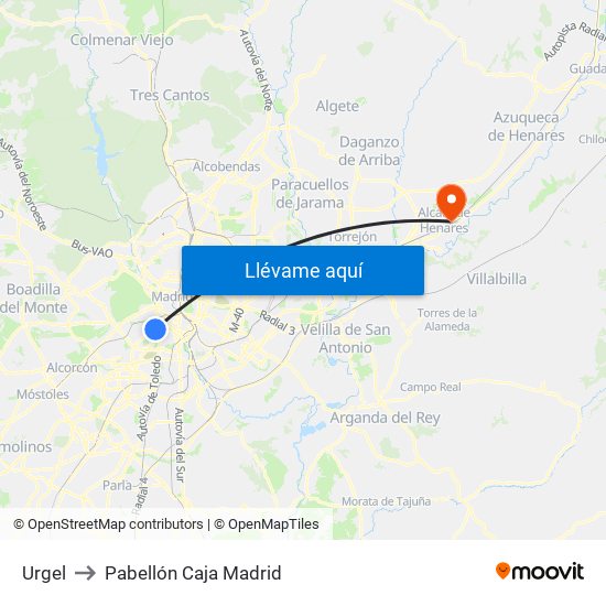 Urgel to Pabellón Caja Madrid map