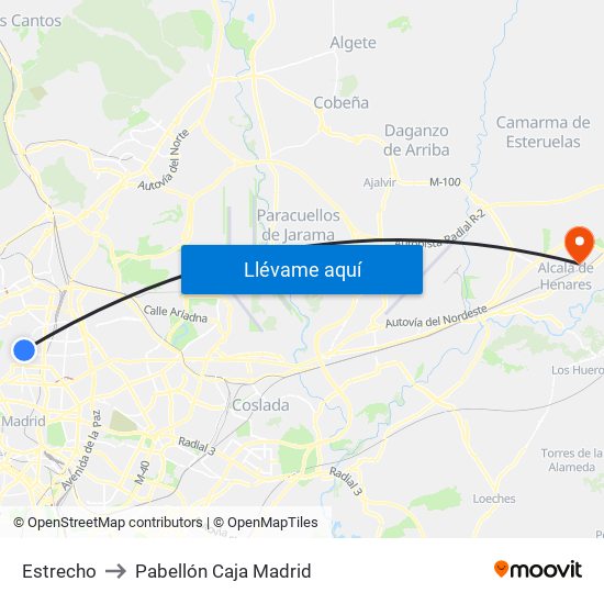 Estrecho to Pabellón Caja Madrid map