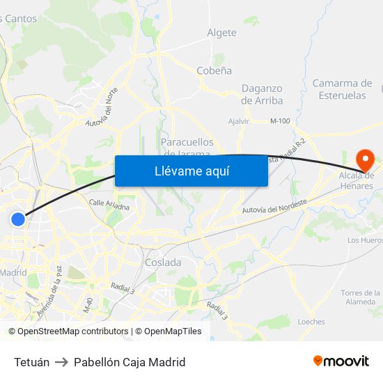 Tetuán to Pabellón Caja Madrid map