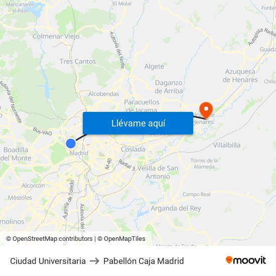 Ciudad Universitaria to Pabellón Caja Madrid map
