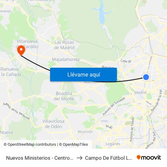 Nuevos Ministerios - Centro Comercial to Campo De Fútbol Los Pinos map