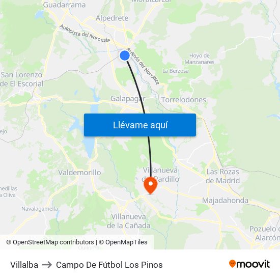Villalba to Campo De Fútbol Los Pinos map