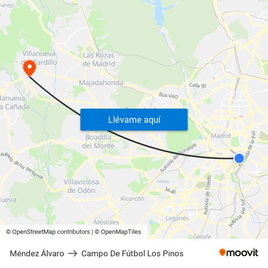 Méndez Álvaro to Campo De Fútbol Los Pinos map