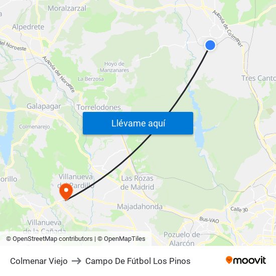 Colmenar Viejo to Campo De Fútbol Los Pinos map