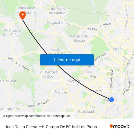 Juan De La Cierva to Campo De Fútbol Los Pinos map