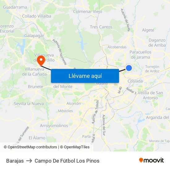 Barajas to Campo De Fútbol Los Pinos map