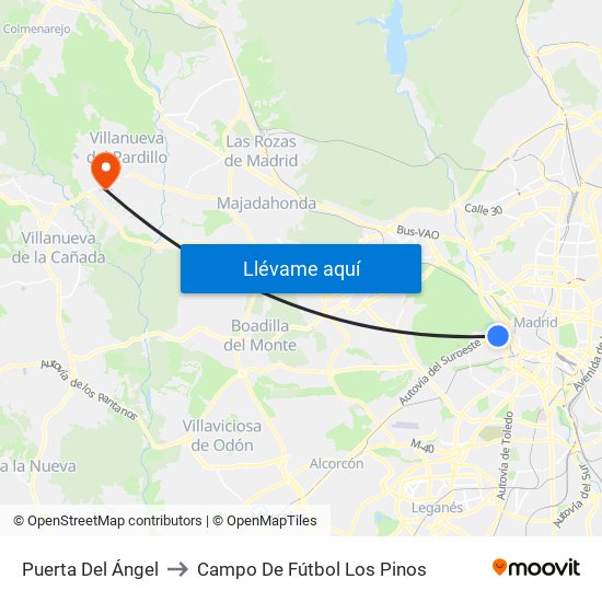 Puerta Del Ángel to Campo De Fútbol Los Pinos map