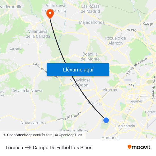 Loranca to Campo De Fútbol Los Pinos map