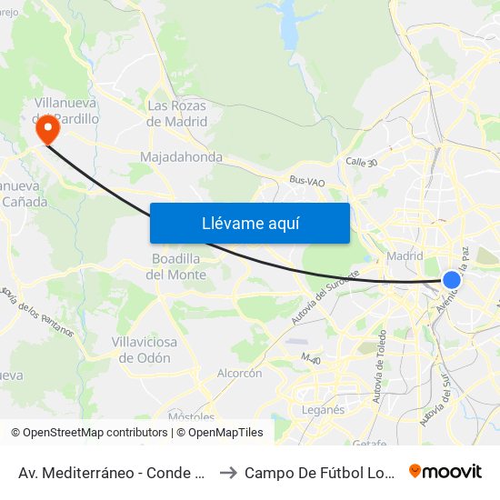 Av. Mediterráneo - Conde De Casal to Campo De Fútbol Los Pinos map