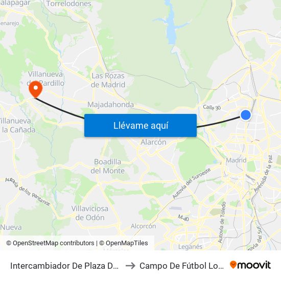 Intercambiador De Plaza De Castilla to Campo De Fútbol Los Pinos map